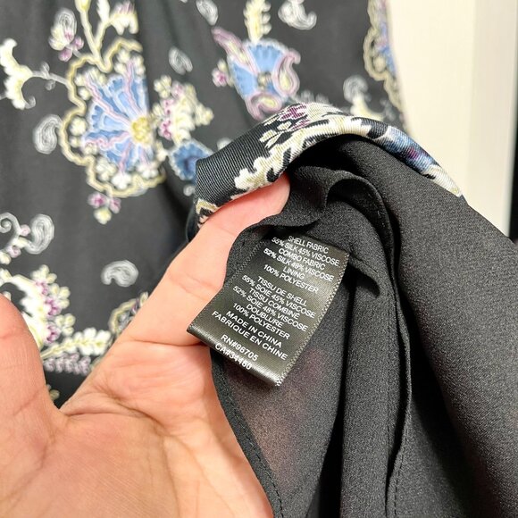 New Rebecca Taylor Ruffle Sleeve Paisley Silk Blend A-line Dress Black Combo 4 - Picture 12 of 14